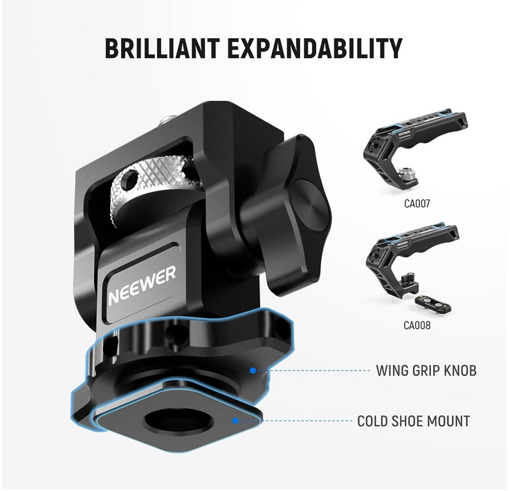 Field Monitor Holder with Cold Shoe Mount, 1/4" Screw for 5" & 7" Monitor Compatible with Atomos Ninja V, 360° Swivel 180°