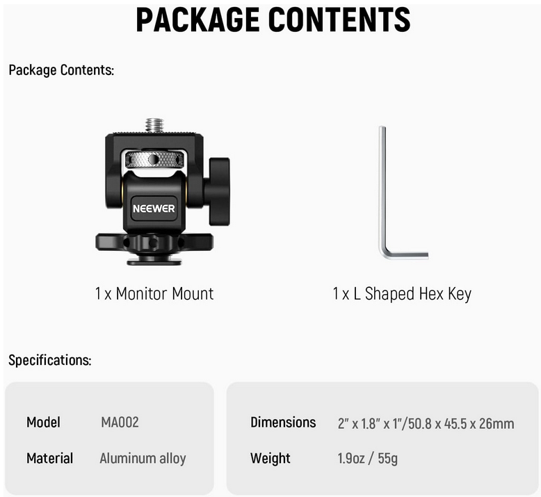 Field Monitor Holder with Cold Shoe Mount, 1/4" Screw for 5" & 7" Monitor Compatible with Atomos Ninja V, 360° Swivel 180°